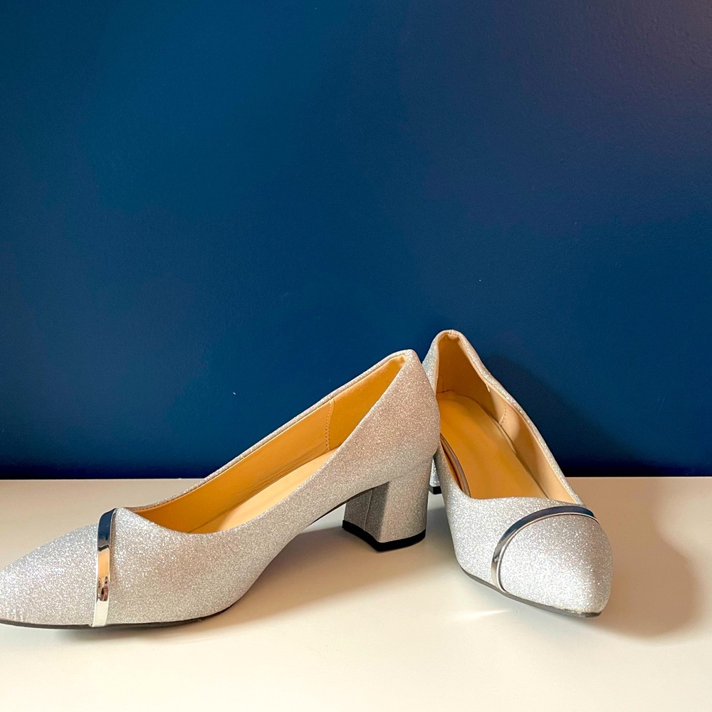 Chic Silver Block Heel Women's Shoes